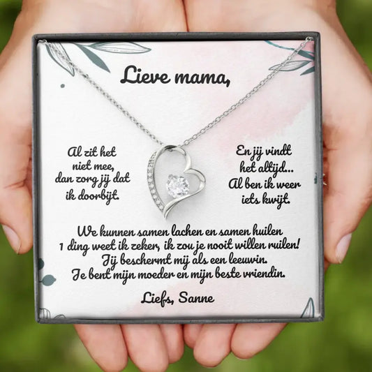 "Lieve mama" | Hartjes ketting met gepersonaliseerd doosje | 14K witgoud of 18K goud