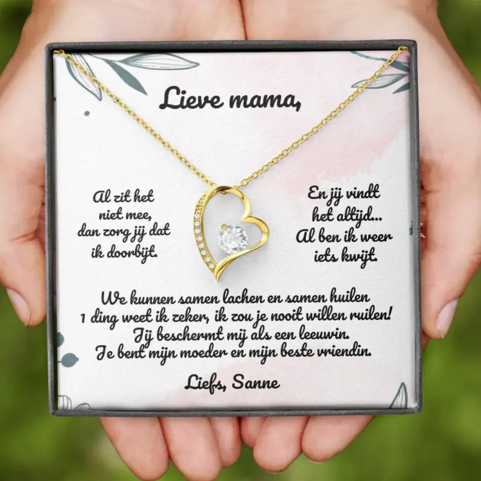 "Lieve mama" | Hartjes ketting met gepersonaliseerd doosje | 14K witgoud of 18K goud