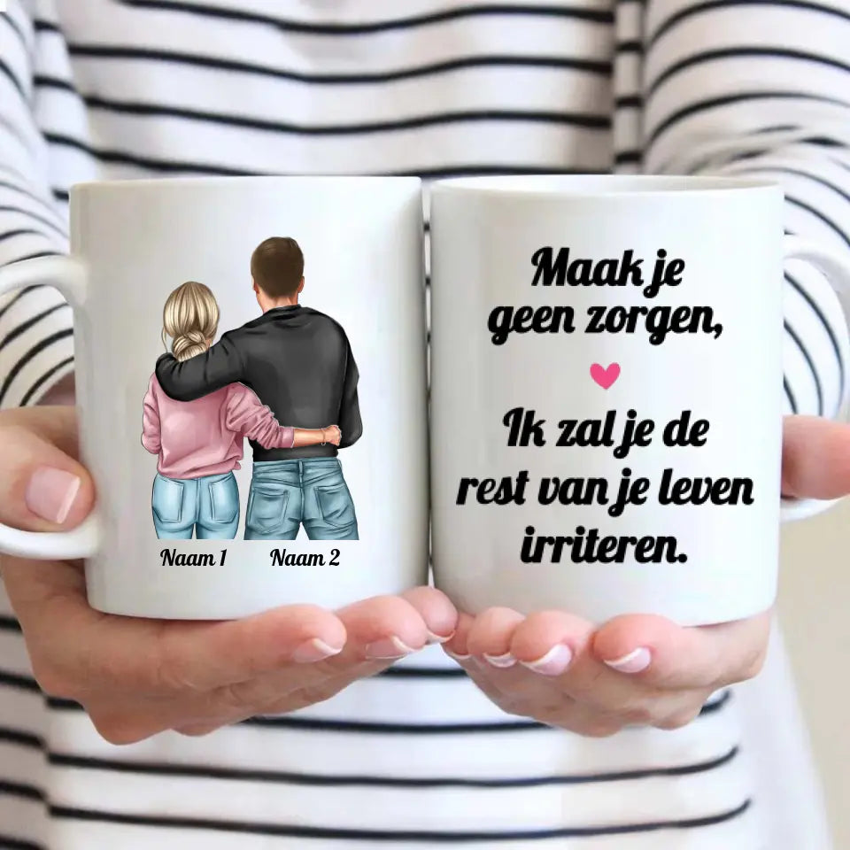 Gepersonaliseerde mok - "Maak je geen zorgen" - Voor vriend(je) en vriendin - Iedereen Blij