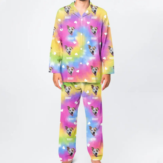 Gepersonaliseerde kleurrijke pyjama met jouw huisdier(en) erop - Voeg tot 4 foto's en namen toe