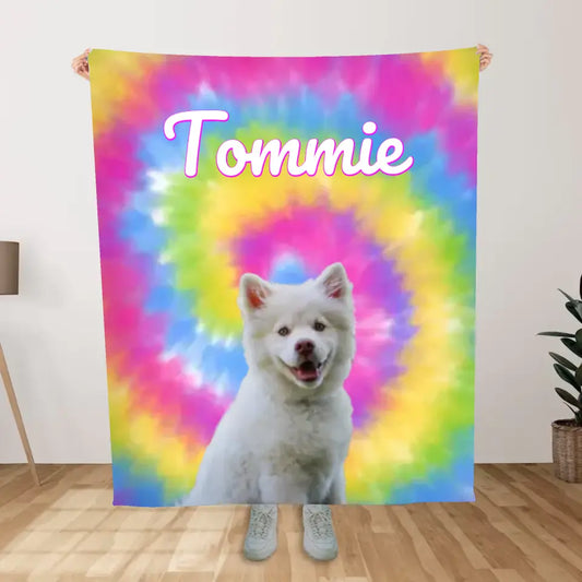 Gepersonaliseerde kleurrijke deken met je eigen huisdieren erop - Uitgeknipt en met naam - Voeg tot 3 foto's toe