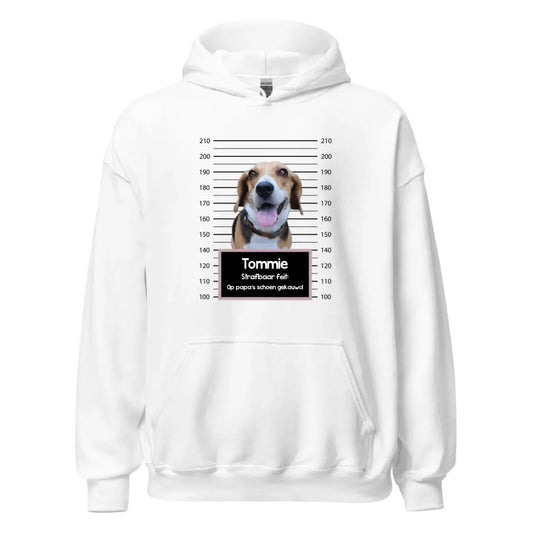 Gepersonaliseerde "mugshot" hoodie - Boevenfoto van verdacht huisdier + strafbaar feit