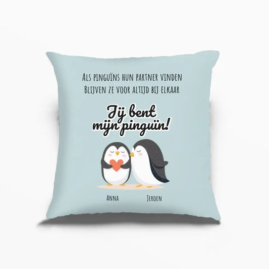 Gepersonaliseerd pinguïn kussensloop - "Jij bent mijn pinguïn" - Voeg jullie namen toe