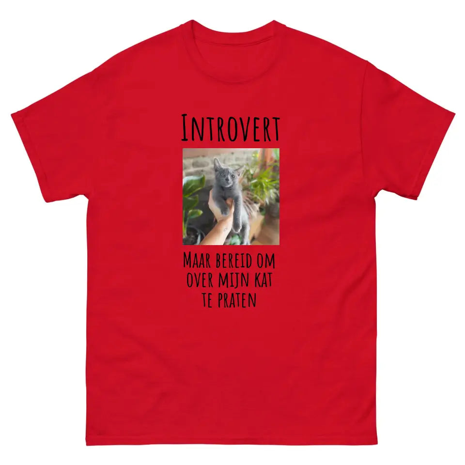 Gepersonaliseerd T-shirt - "Introvert, maar bereid om over mijn kat te praten" - Met eigen foto