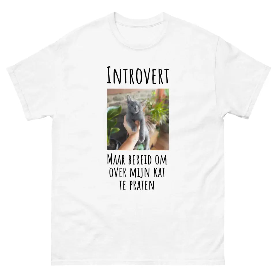 Gepersonaliseerd T-shirt - "Introvert, maar bereid om over mijn kat te praten" - Met eigen foto - Iedereen Blij