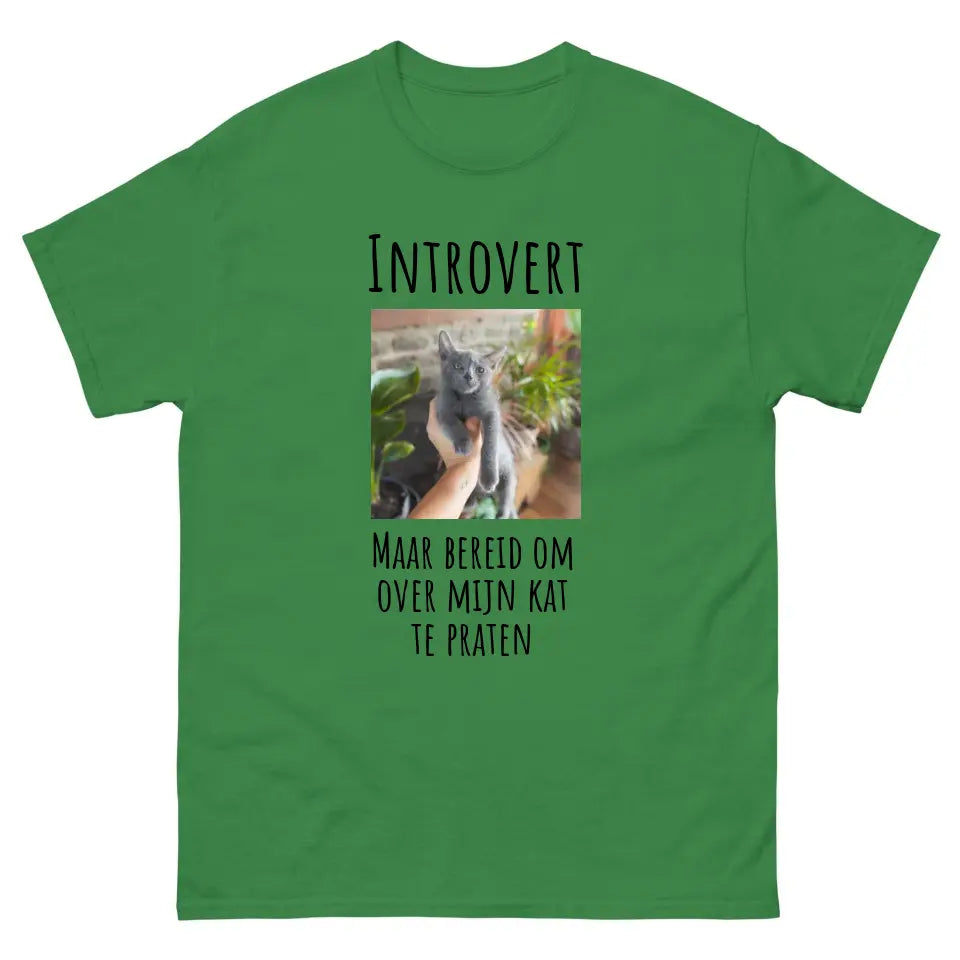 Gepersonaliseerd T-shirt - "Introvert, maar bereid om over mijn kat te praten" - Met eigen foto