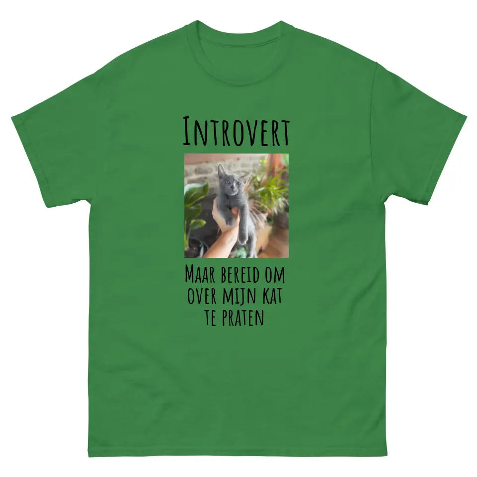 Gepersonaliseerd T-shirt - "Introvert, maar bereid om over mijn kat te praten" - Met eigen foto - Iedereen Blij