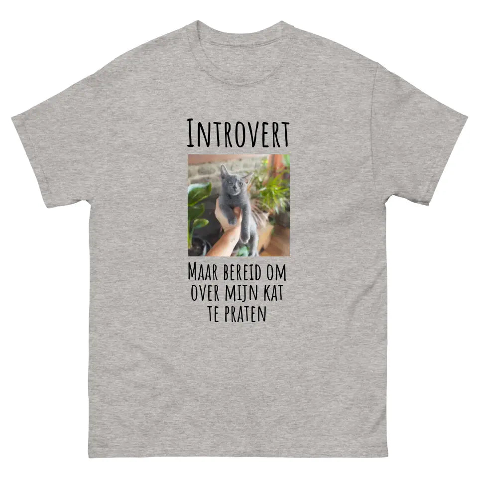 Gepersonaliseerd T-shirt - "Introvert, maar bereid om over mijn kat te praten" - Met eigen foto - Iedereen Blij