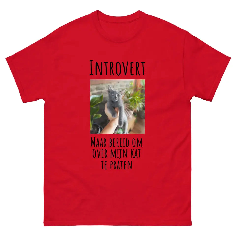 Gepersonaliseerd T-shirt - "Introvert, maar bereid om over mijn kat te praten" - Met eigen foto - Iedereen Blij