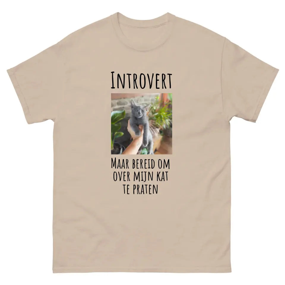 Gepersonaliseerd T-shirt - "Introvert, maar bereid om over mijn kat te praten" - Met eigen foto - Iedereen Blij