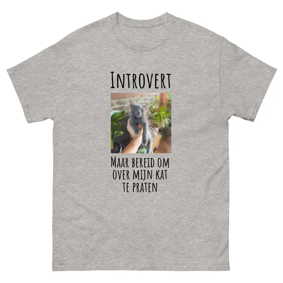 Gepersonaliseerd T-shirt - "Introvert, maar bereid om over mijn kat te praten" - Met eigen foto - Iedereen Blij