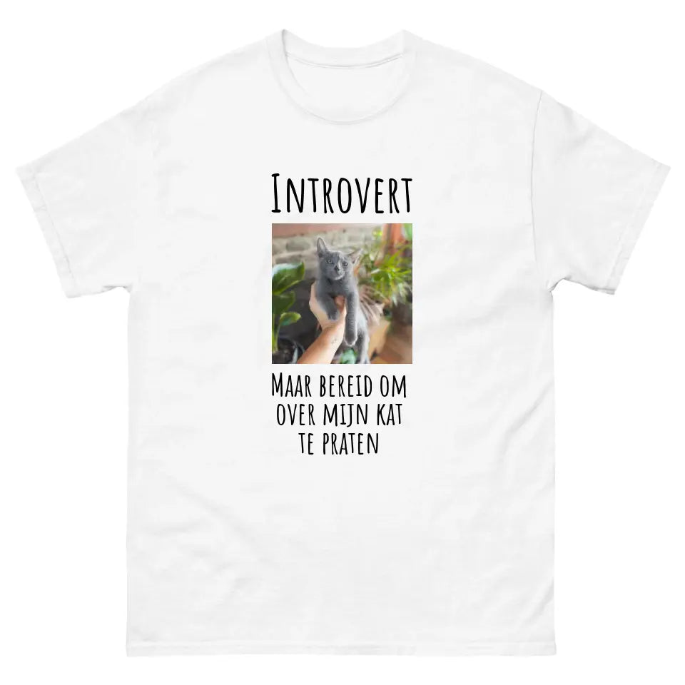 Gepersonaliseerd T-shirt - "Introvert, maar bereid om over mijn kat te praten" - Met eigen foto - Iedereen Blij