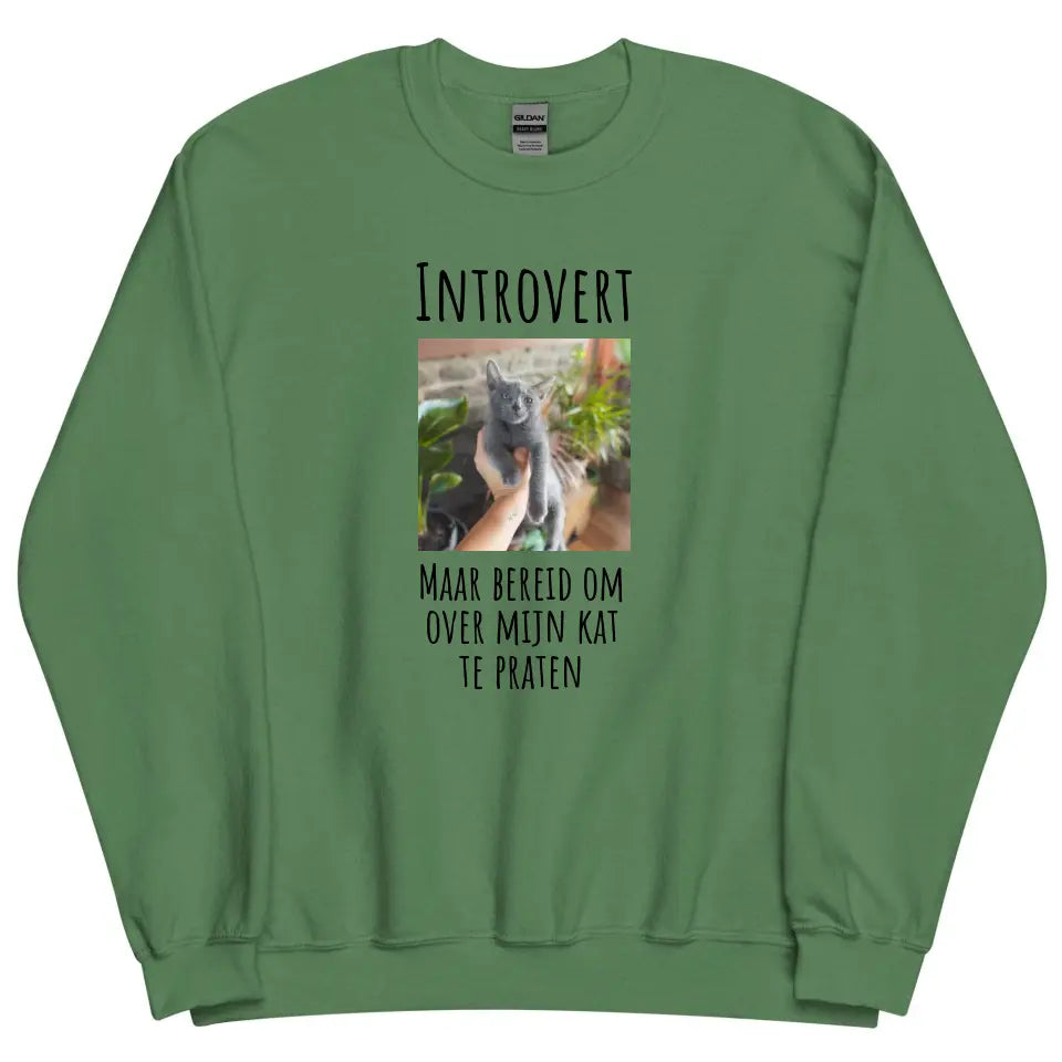Gepersonaliseerde sweater - "Introvert, maar bereid om over mijn kat te praten" - Met eigen foto - Iedereen Blij