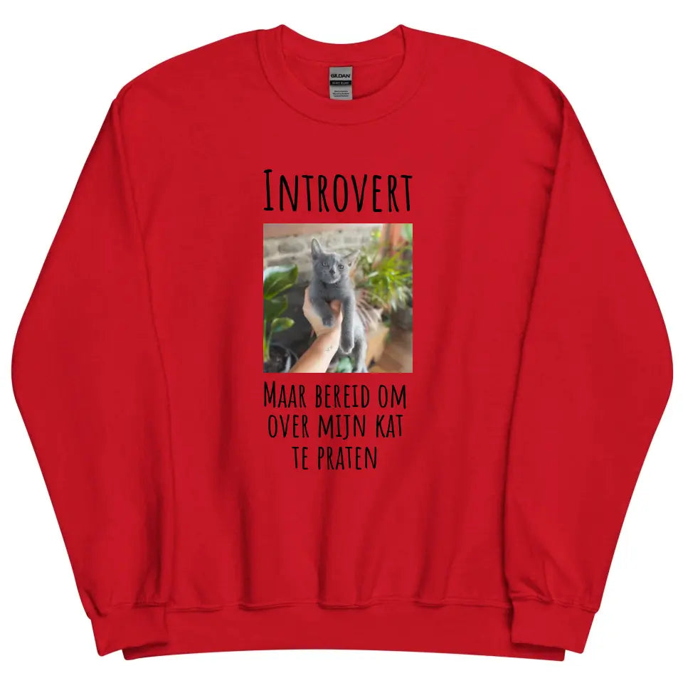 Gepersonaliseerde sweater - "Introvert, maar bereid om over mijn kat te praten" - Met eigen foto - Iedereen Blij
