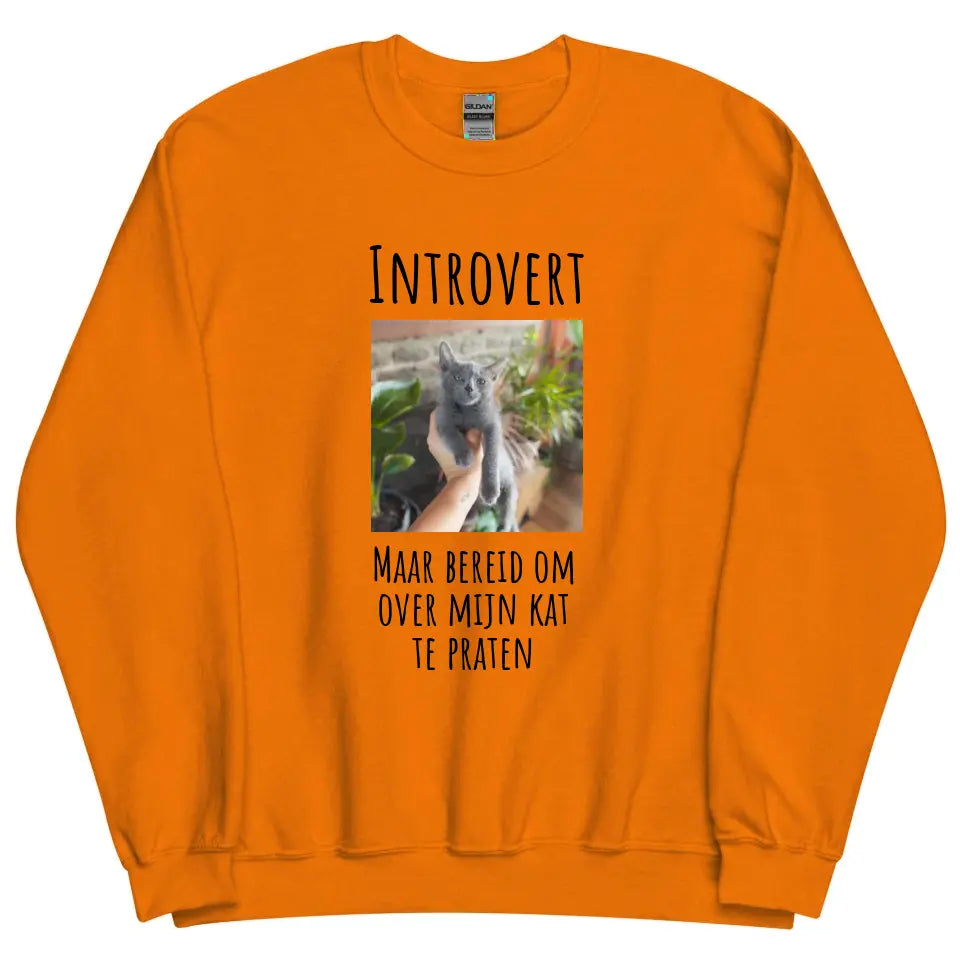 Gepersonaliseerde sweater - "Introvert, maar bereid om over mijn kat te praten" - Met eigen foto - Iedereen Blij