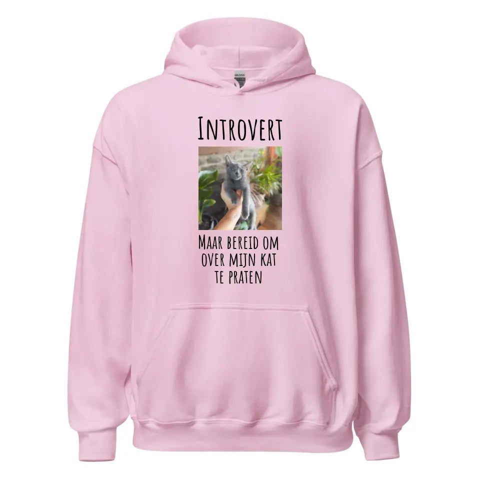 Gepersonaliseerde hoodie - "Introvert, maar bereid om over mijn kat te praten" - Met eigen foto