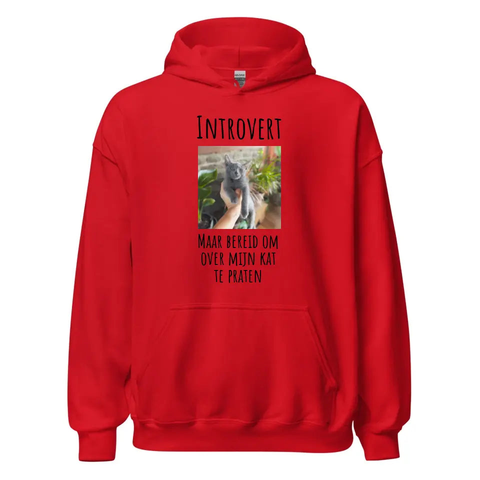 Gepersonaliseerde hoodie - "Introvert, maar bereid om over mijn kat te praten" - Met eigen foto - Iedereen Blij