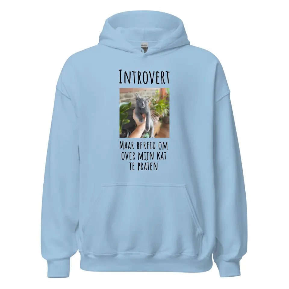 Gepersonaliseerde hoodie - "Introvert, maar bereid om over mijn kat te praten" - Met eigen foto - Iedereen Blij