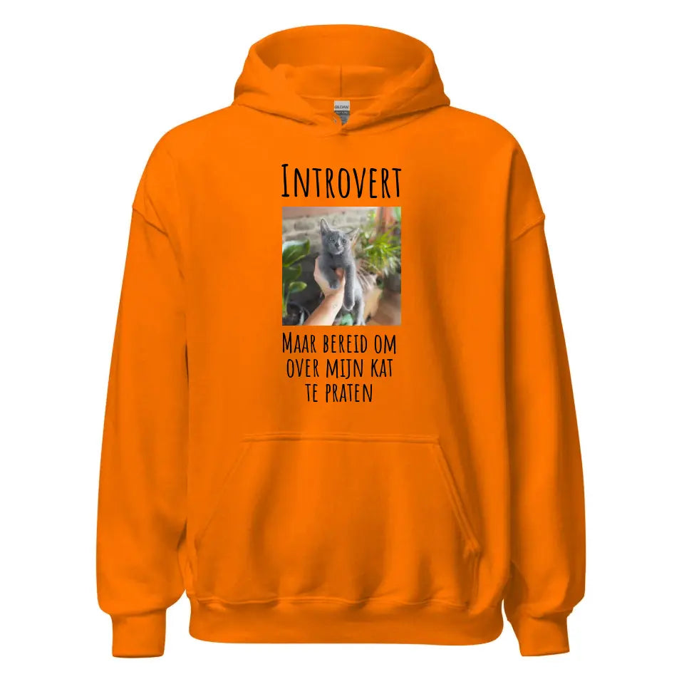Gepersonaliseerde hoodie - "Introvert, maar bereid om over mijn kat te praten" - Met eigen foto - Iedereen Blij
