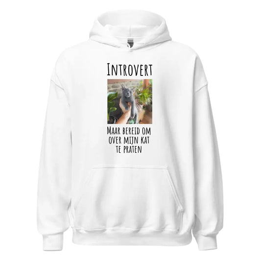 Gepersonaliseerde hoodie - "Introvert, maar bereid om over mijn kat te praten" - Met eigen foto - Iedereen Blij