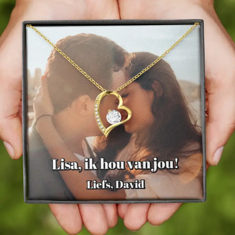 Hartjes ketting met gepersonaliseerd doosje | Voeg eigen foto en tekst toe | 14K witgoud of 18K goud - Iedereen Blij