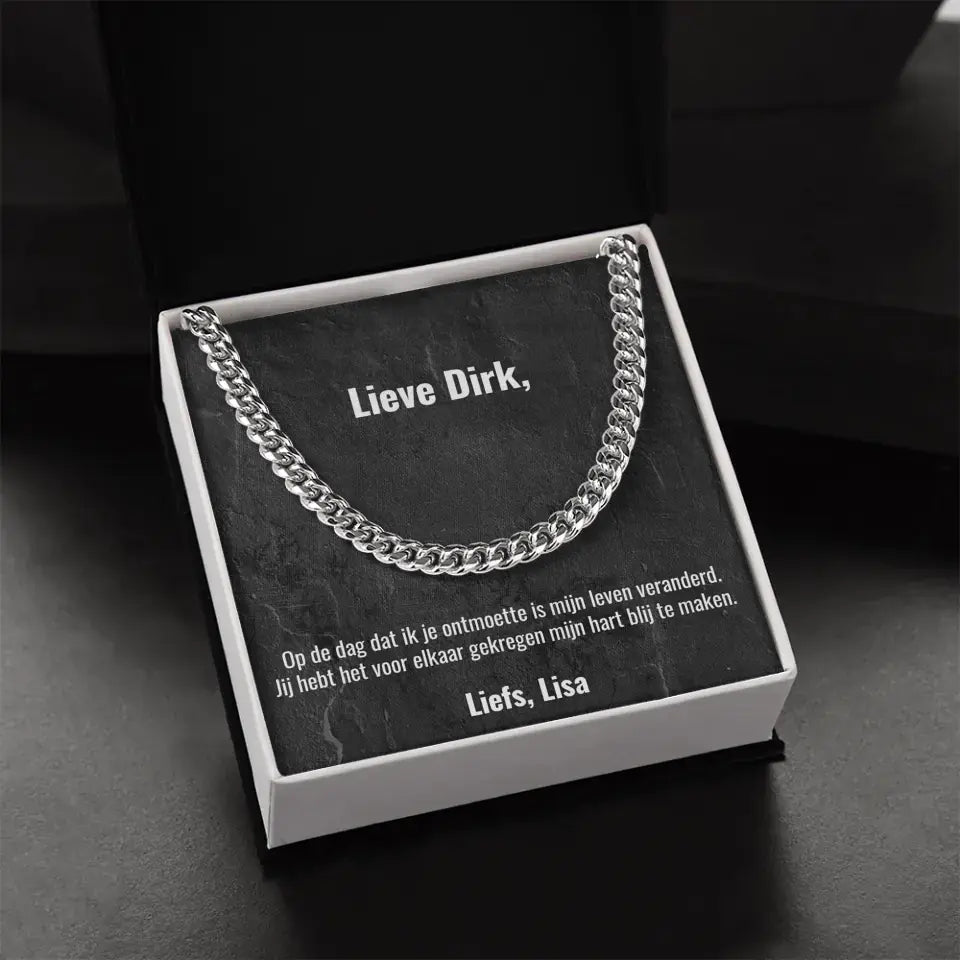 "Op de dag dat ik jou ontmoette..." | Stalen ketting voor mannen | Gepersonaliseerd doosje met eigen tekst | Roestvrijstaal met als optie 14K Goudlaag - Iedereen Blij