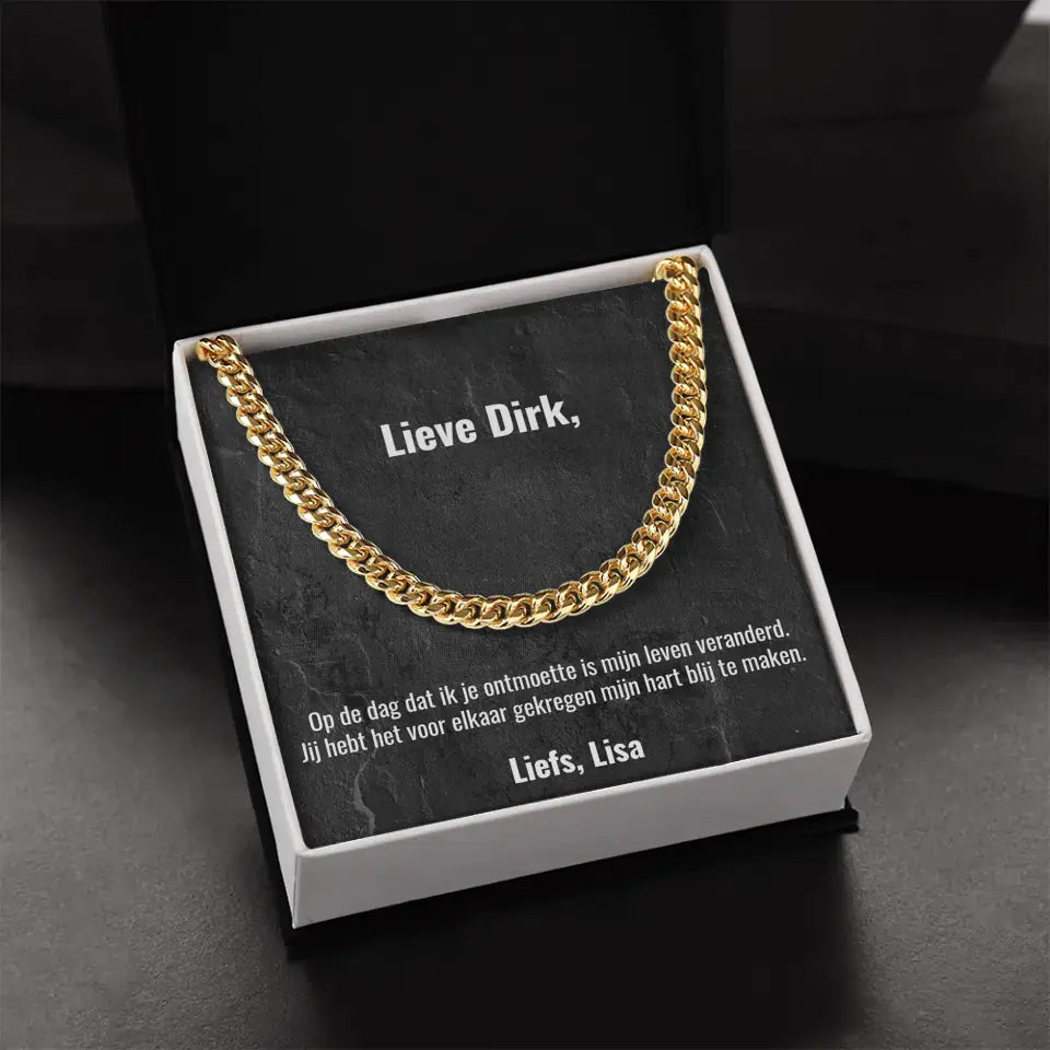"Op de dag dat ik jou ontmoette..." | Stalen ketting voor mannen | Gepersonaliseerd doosje met eigen tekst | Roestvrijstaal met als optie 14K Goudlaag - Iedereen Blij