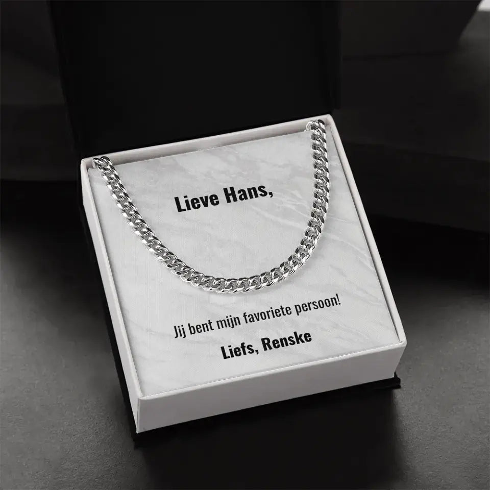 "Je bent mijn favoriete persoon" | Stalen ketting voor mannen | Gepersonaliseerd doosje met eigen tekst | Roestvrijstaal met als optie 14K Goudlaag - Iedereen Blij