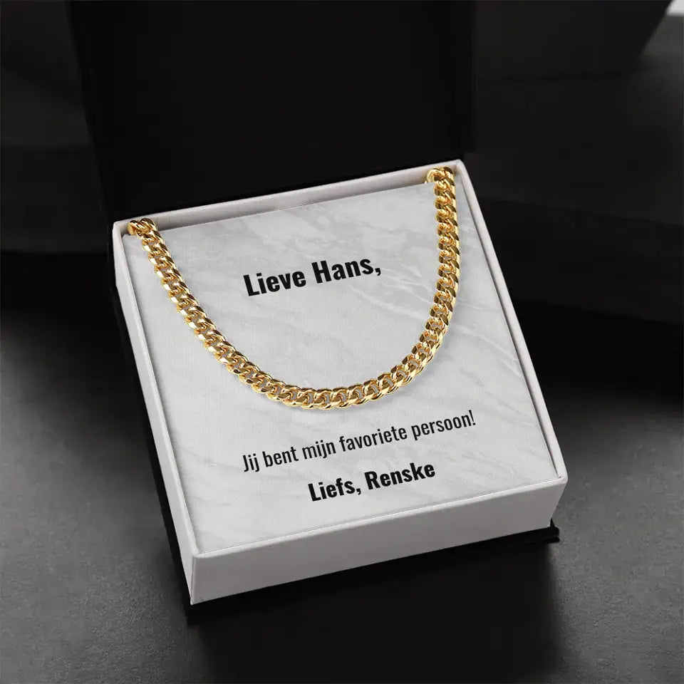 "Je bent mijn favoriete persoon" | Stalen ketting voor mannen | Gepersonaliseerd doosje met eigen tekst | Roestvrijstaal met als optie 14K Goudlaag - Iedereen Blij