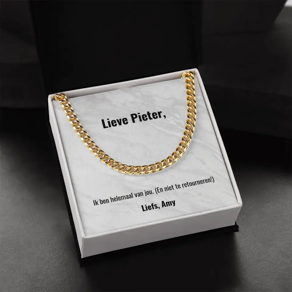 "Ik ben helemaal van jou" | Stalen ketting voor mannen | Gepersonaliseerd doosje met tekst | Roestvrijstaal met als optie 14K Goudlaag - Iedereen Blij