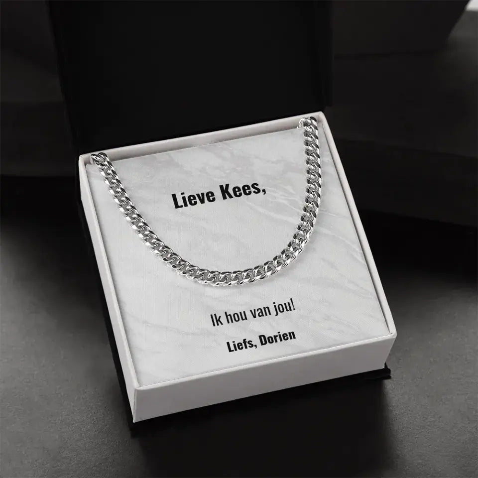"Ik hou van jou" | Stalen ketting voor mannen | Gepersonaliseerd doosje met tekst | Roestvrijstaal met als optie 14K Goudlaag