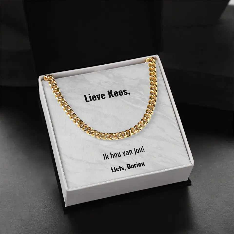 "Ik hou van jou" | Stalen ketting voor mannen | Gepersonaliseerd doosje met tekst | Roestvrijstaal met als optie 14K Goudlaag