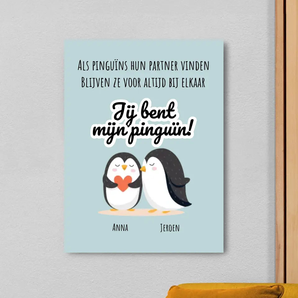Gepersonaliseerd canvas met namen - "Jij bent mijn pinguïn"