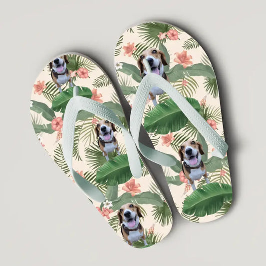 Gepersonaliseerde Hawaii print slippers met je huisdier - Voeg zelf een foto toe
