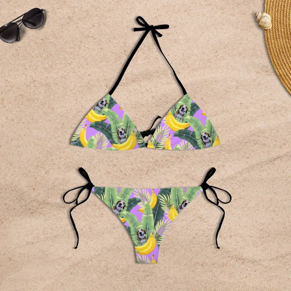 Gepersonaliseerde tropische bananen bikini met je huisdier - Voeg zelf foto's toe