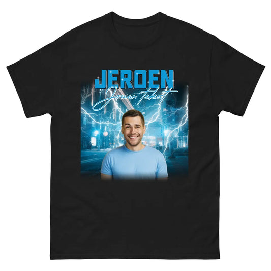 Retro T-shirt met eigen foto en tekst - Iedereen Blij