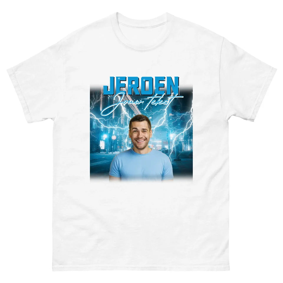 Retro T-shirt met eigen foto en tekst - Iedereen Blij