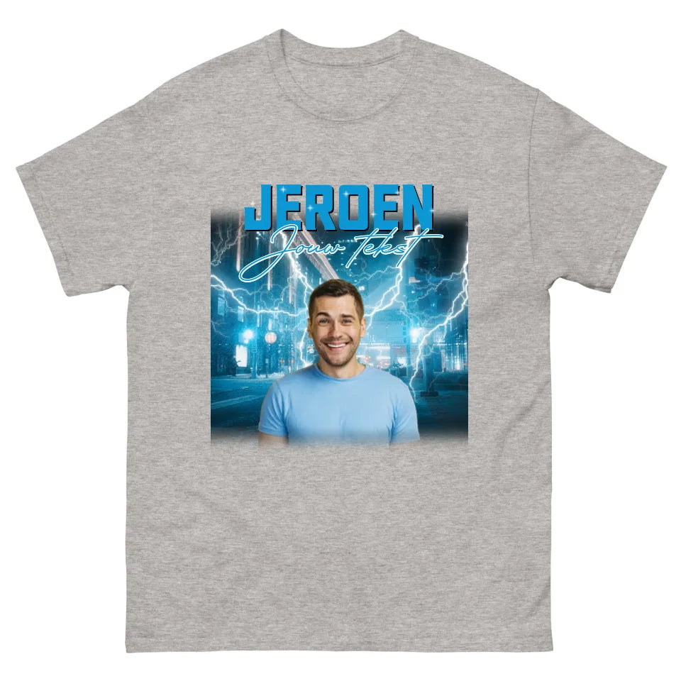 Retro T-shirt met eigen foto en tekst - Iedereen Blij