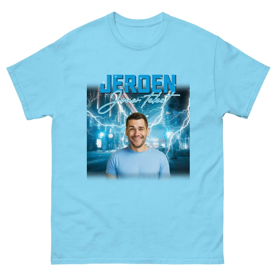 Retro T-shirt met eigen foto en tekst - Iedereen Blij