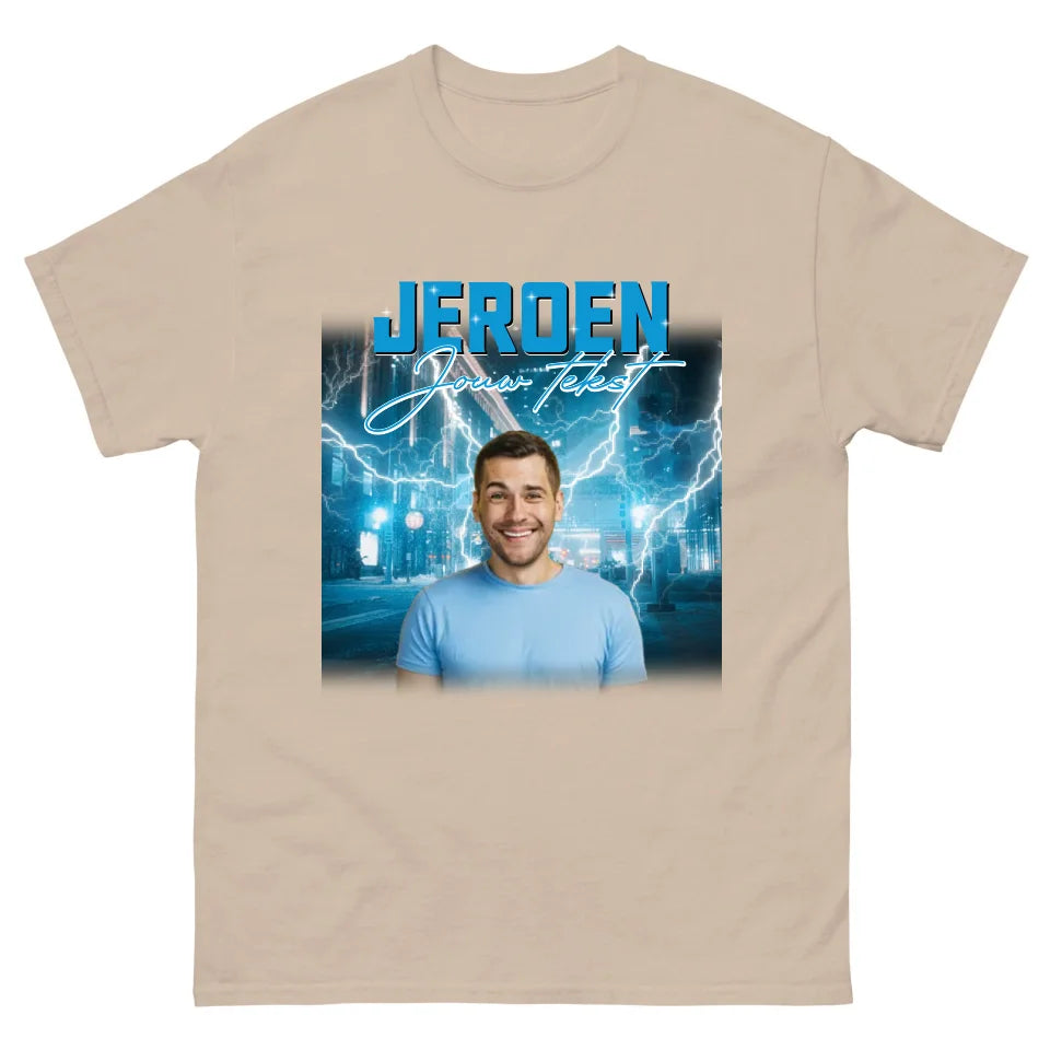 Retro T-shirt met eigen foto en tekst - Iedereen Blij