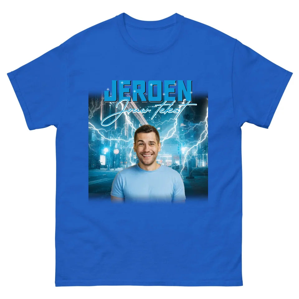 Retro T-shirt met eigen foto en tekst - Iedereen Blij