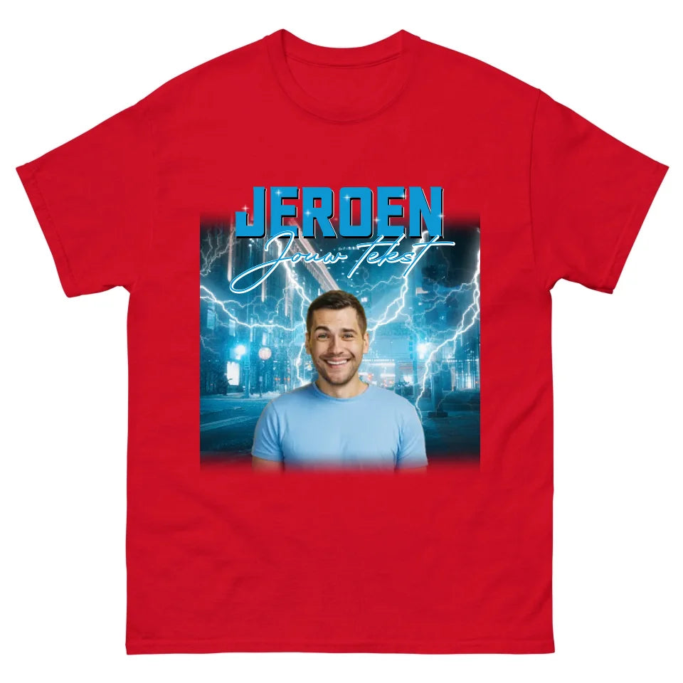 Retro T-shirt met eigen foto en tekst - Iedereen Blij