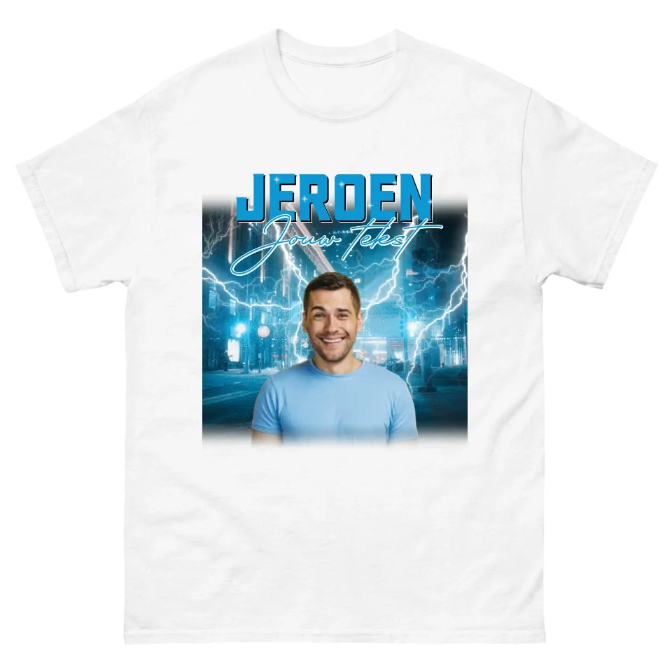 Retro T-shirt met eigen foto en tekst - Iedereen Blij