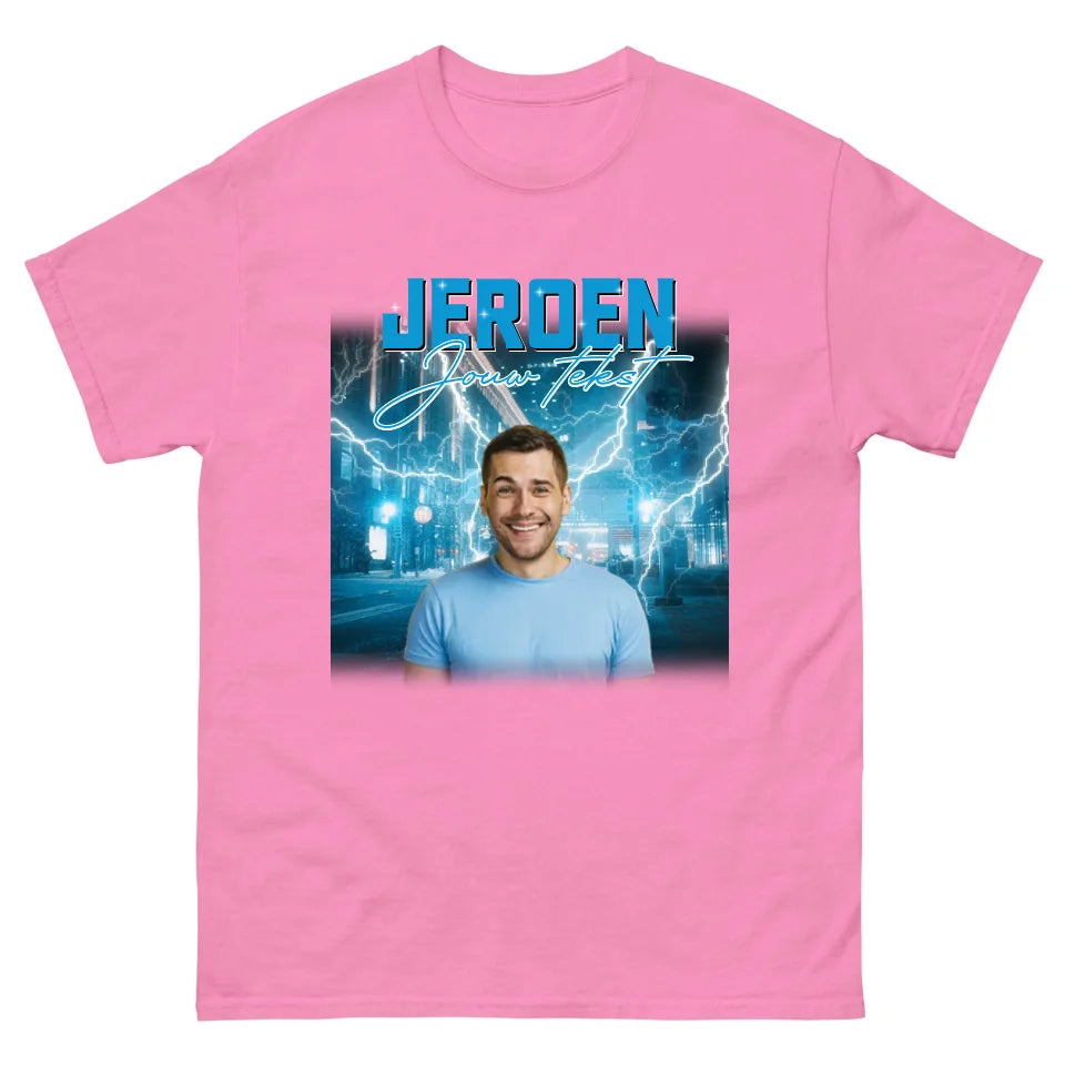 Retro T-shirt met eigen foto en tekst - Iedereen Blij