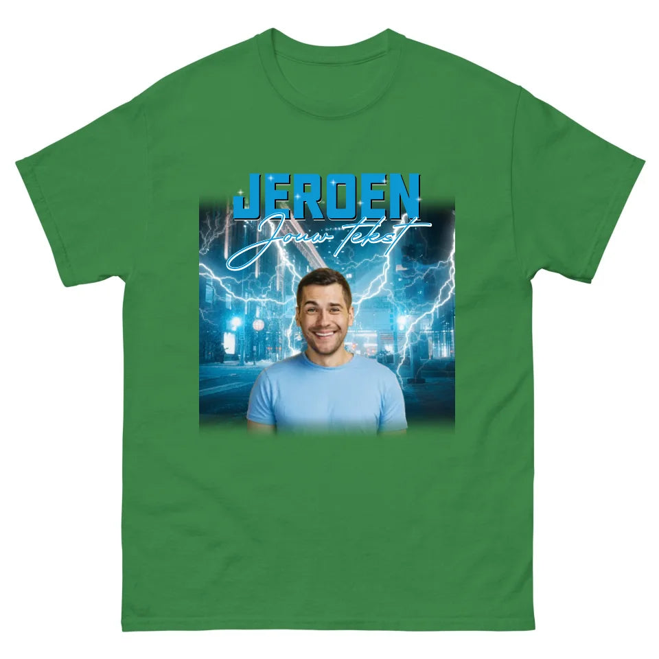 Retro T-shirt met eigen foto en tekst - Iedereen Blij