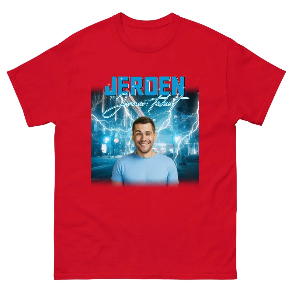 Retro T-shirt met eigen foto en tekst - Iedereen Blij