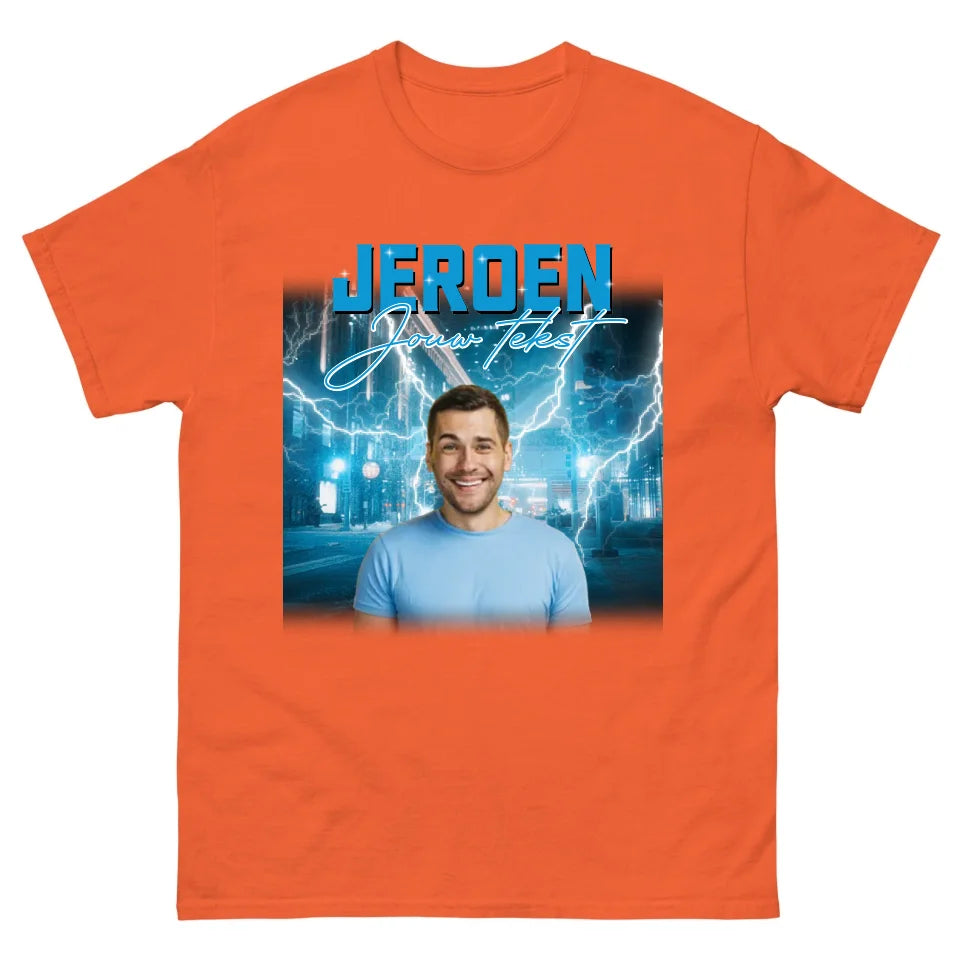 Retro T-shirt met eigen foto en tekst - Iedereen Blij
