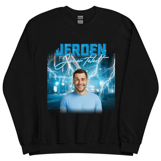 Retro sweater met eigen foto en tekst - Iedereen Blij