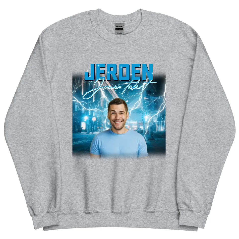 Retro sweater met eigen foto en tekst - Iedereen Blij