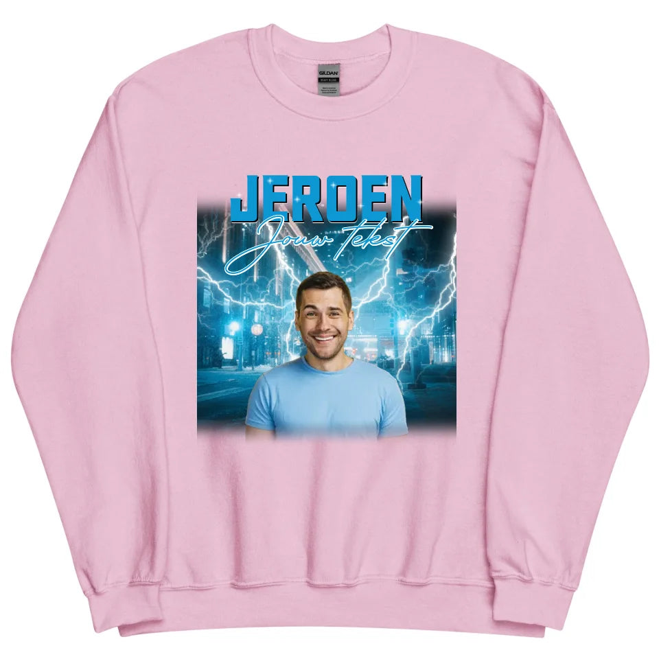 Retro sweater met eigen foto en tekst - Iedereen Blij